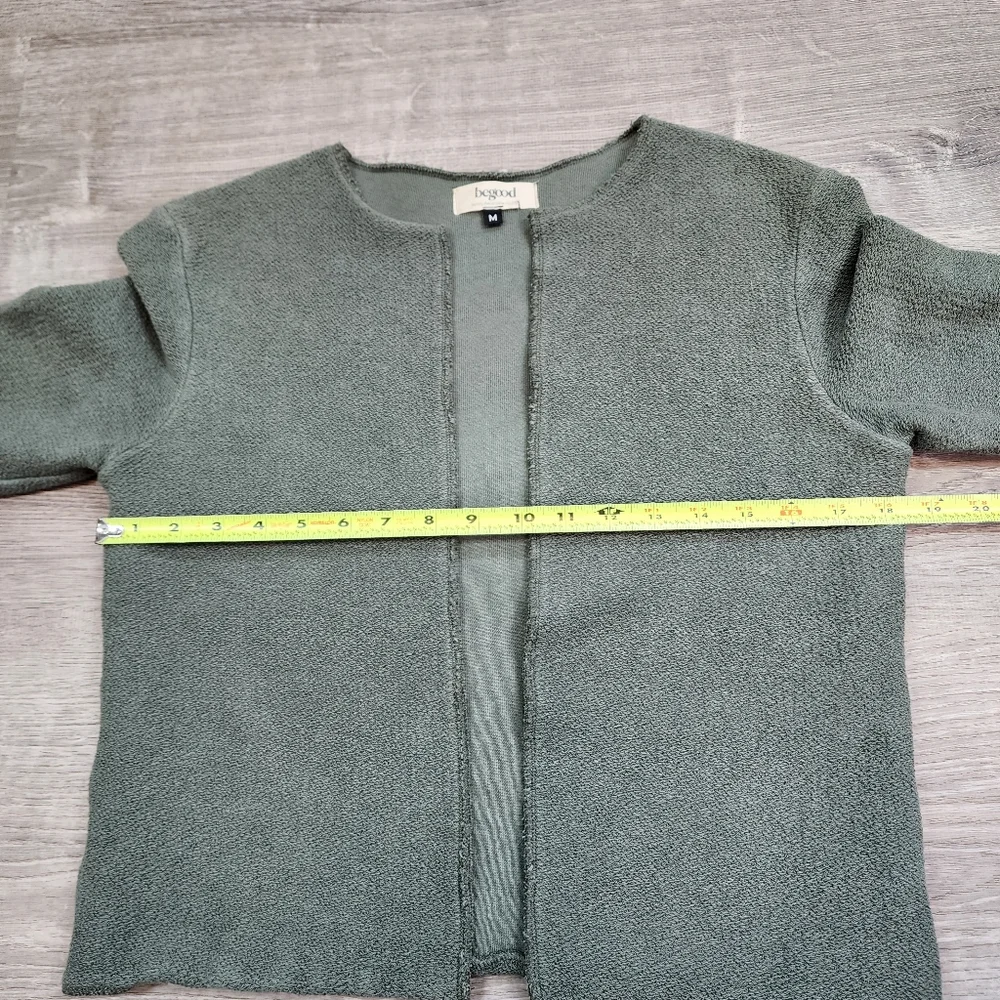 BE GOOD Organic Cotton Grean Open Face Cardigan Jacket Size Medium